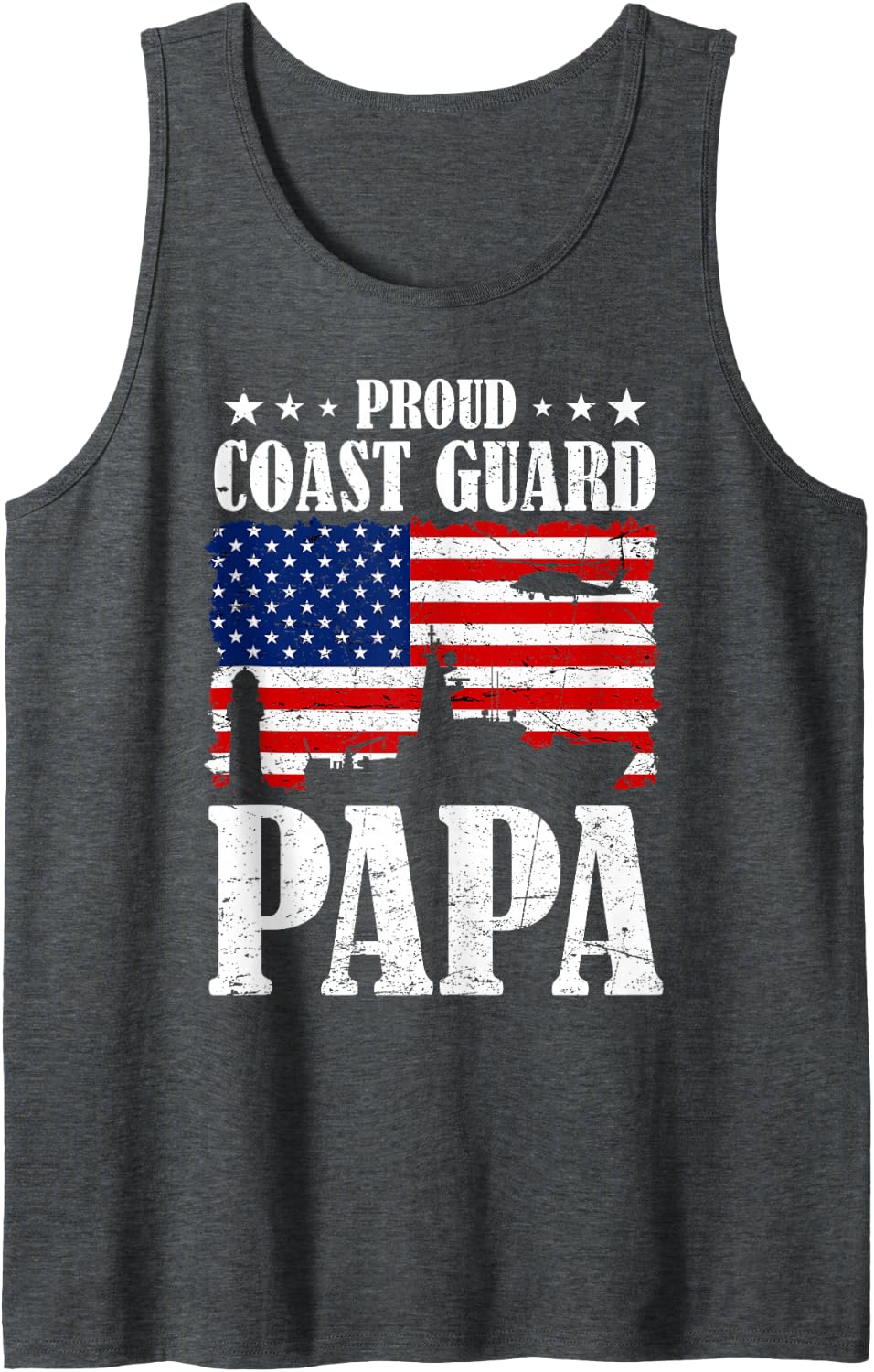 Mens Proud Coast Guard Papa Flag USA Coastie Family Matching Tank Top - Dark Heather Grey