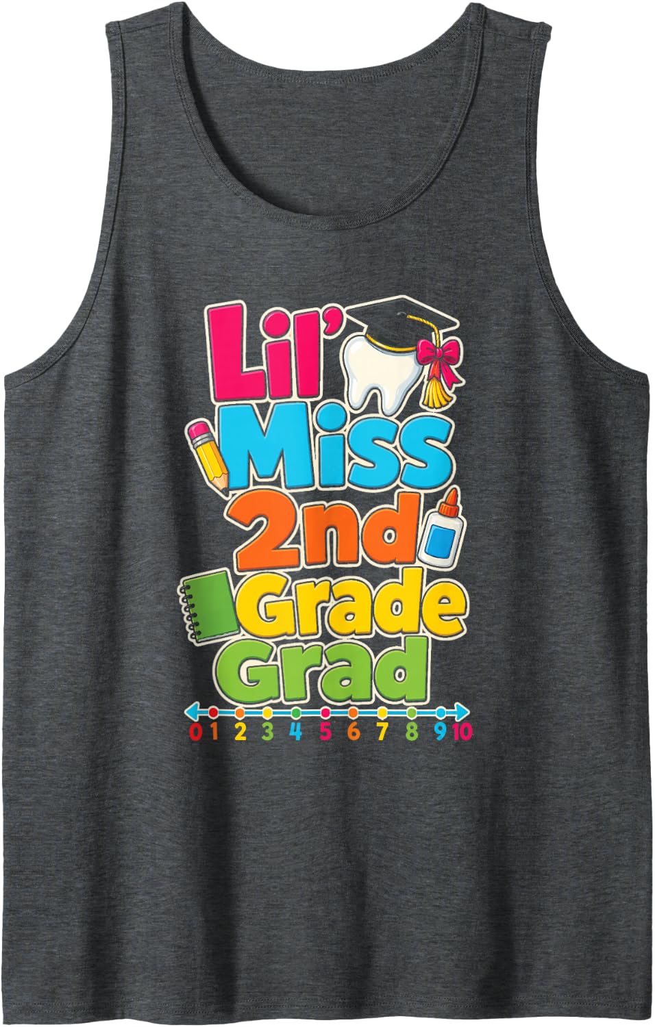 2nd Grade Graduation Lil' Miss Grad Girls Elementary Sleeveless Tank Top - Dark Heather Grey