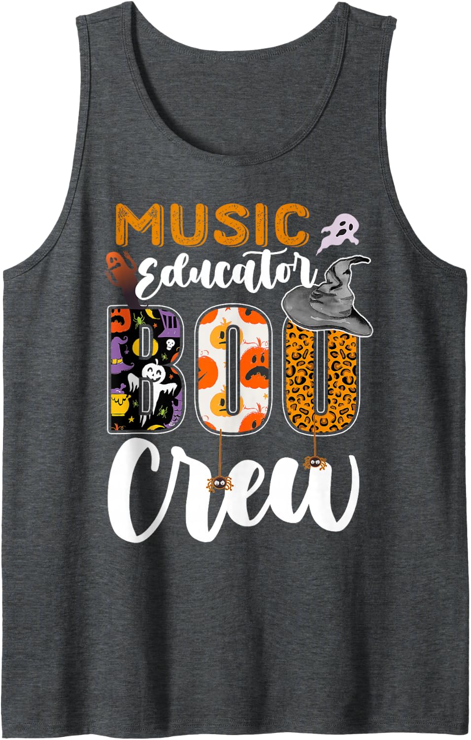 Music Educator Boo Crew Halloween Costume Matching Sleeveless Tank Top - Dark Heather Grey