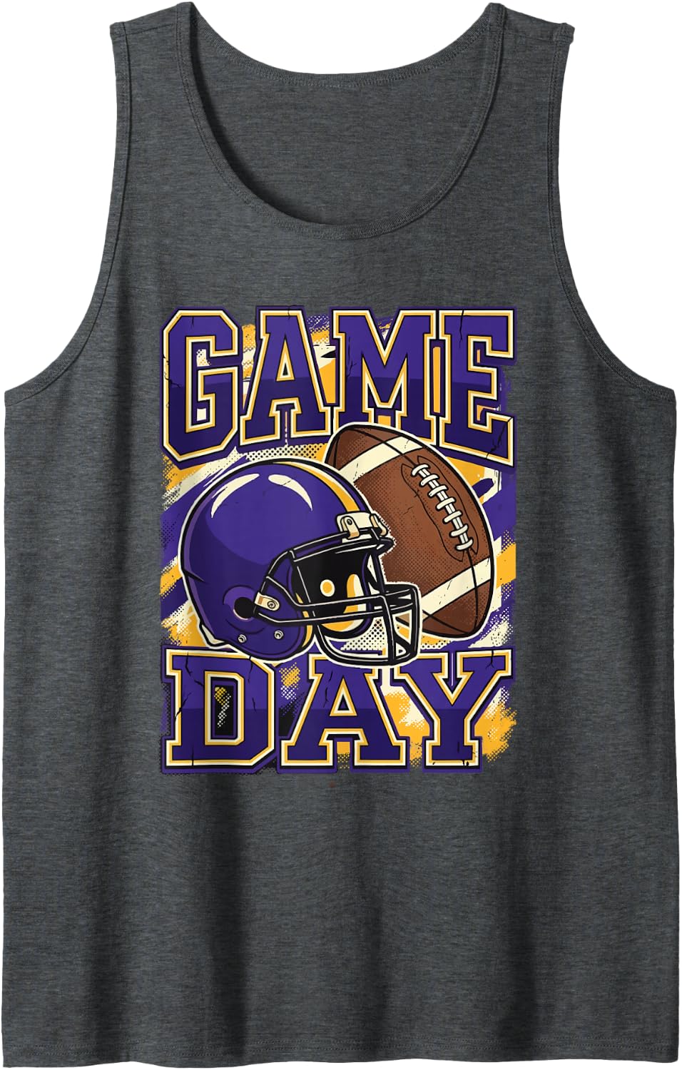 Game Day - Purple & Gold Football Player Football Fan Sleeveless Tank Top - Dark Heather Grey