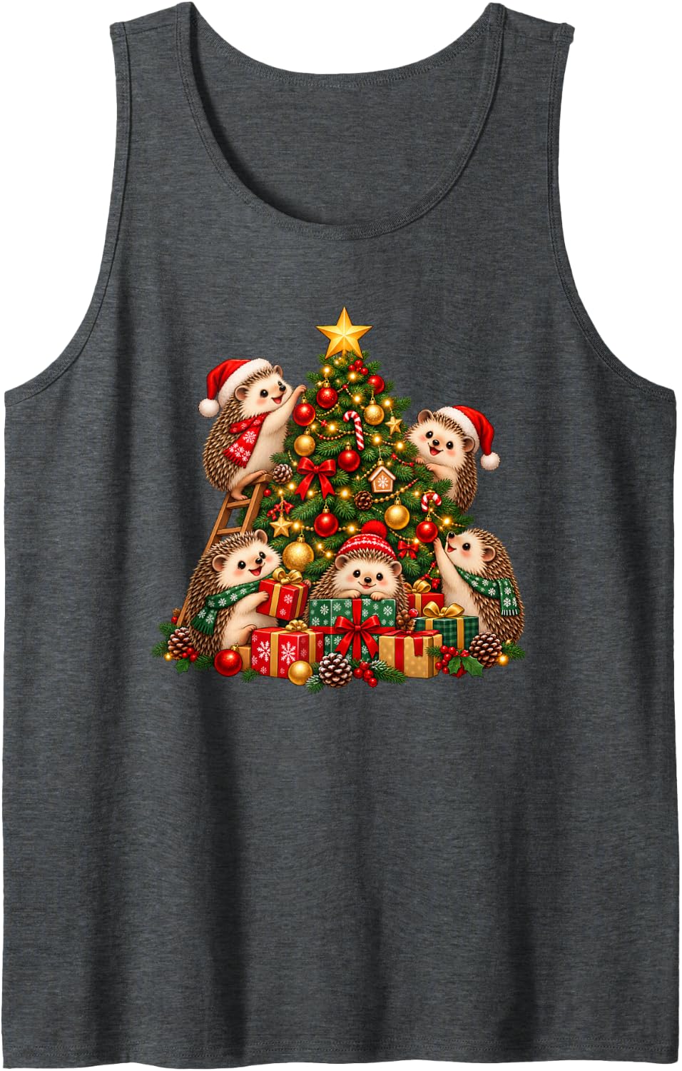 Hedgehog Christmas Tree Funny Hedgehogs Xmas Sleeveless Tank Top - Dark Heather Grey