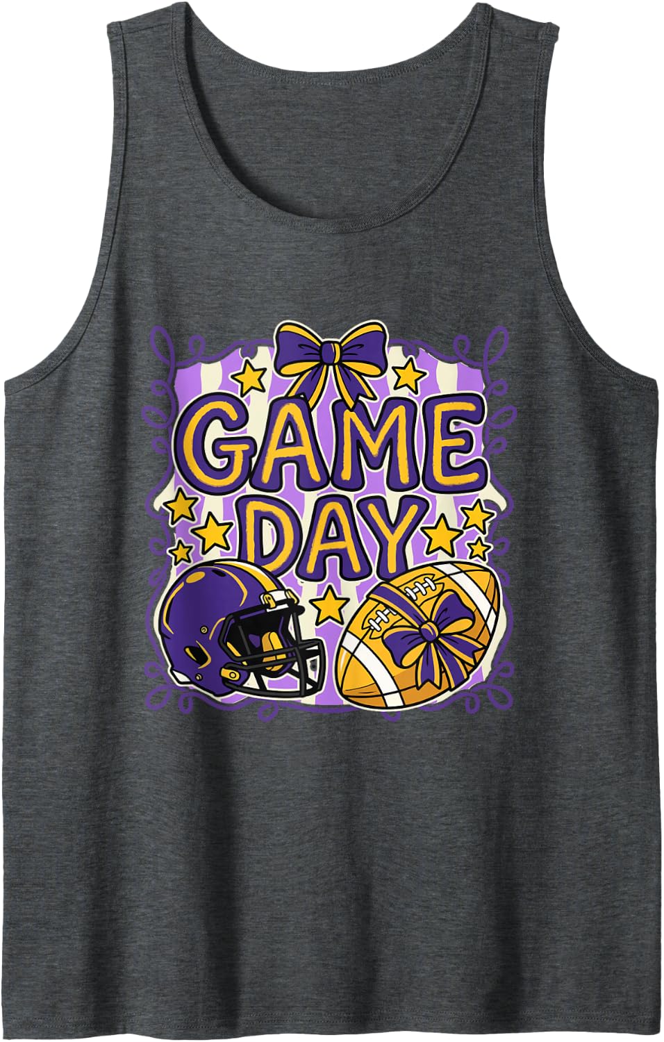 Game Day - Purple & Gold Football Fan Football Player Sleeveless Tank Top - Dark Heather Grey