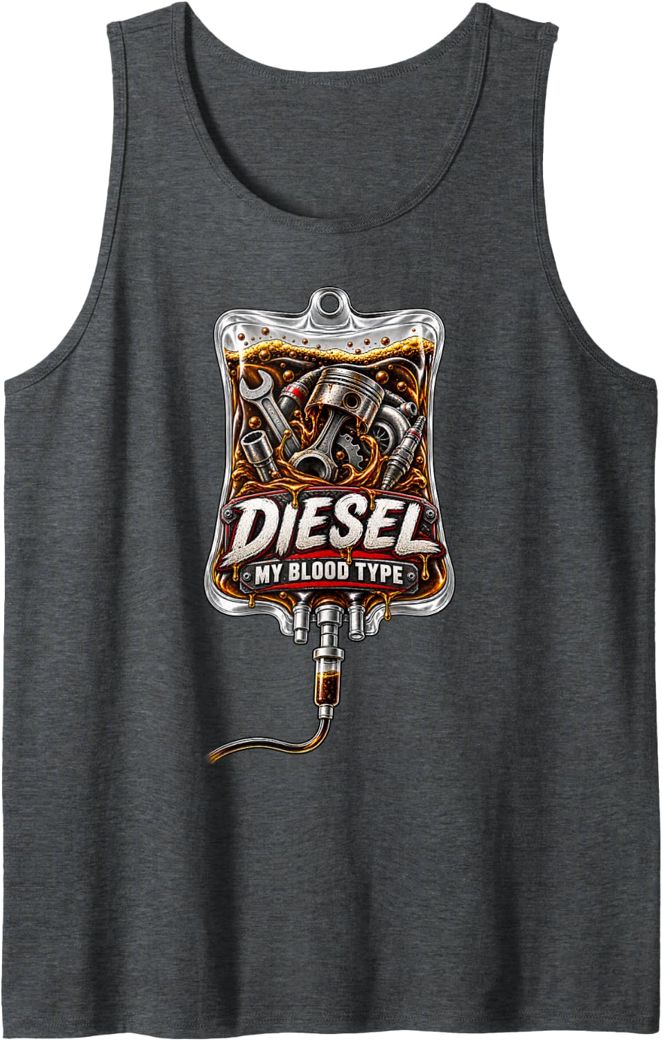 Men's Mechanic Outfit Funny Garage Workwear Diesel My Blood Type Sleeveless Tank Top - Dark Heather Grey