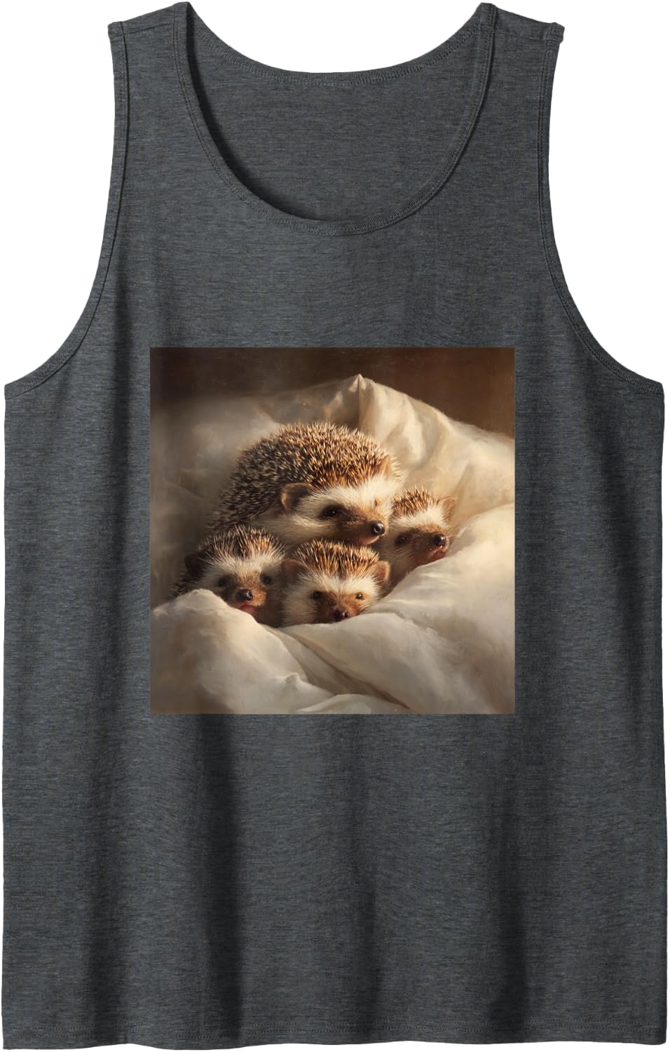 Cute Hedgehogs Family Oil Painting Art Tank Top - Dark Heather Grey
