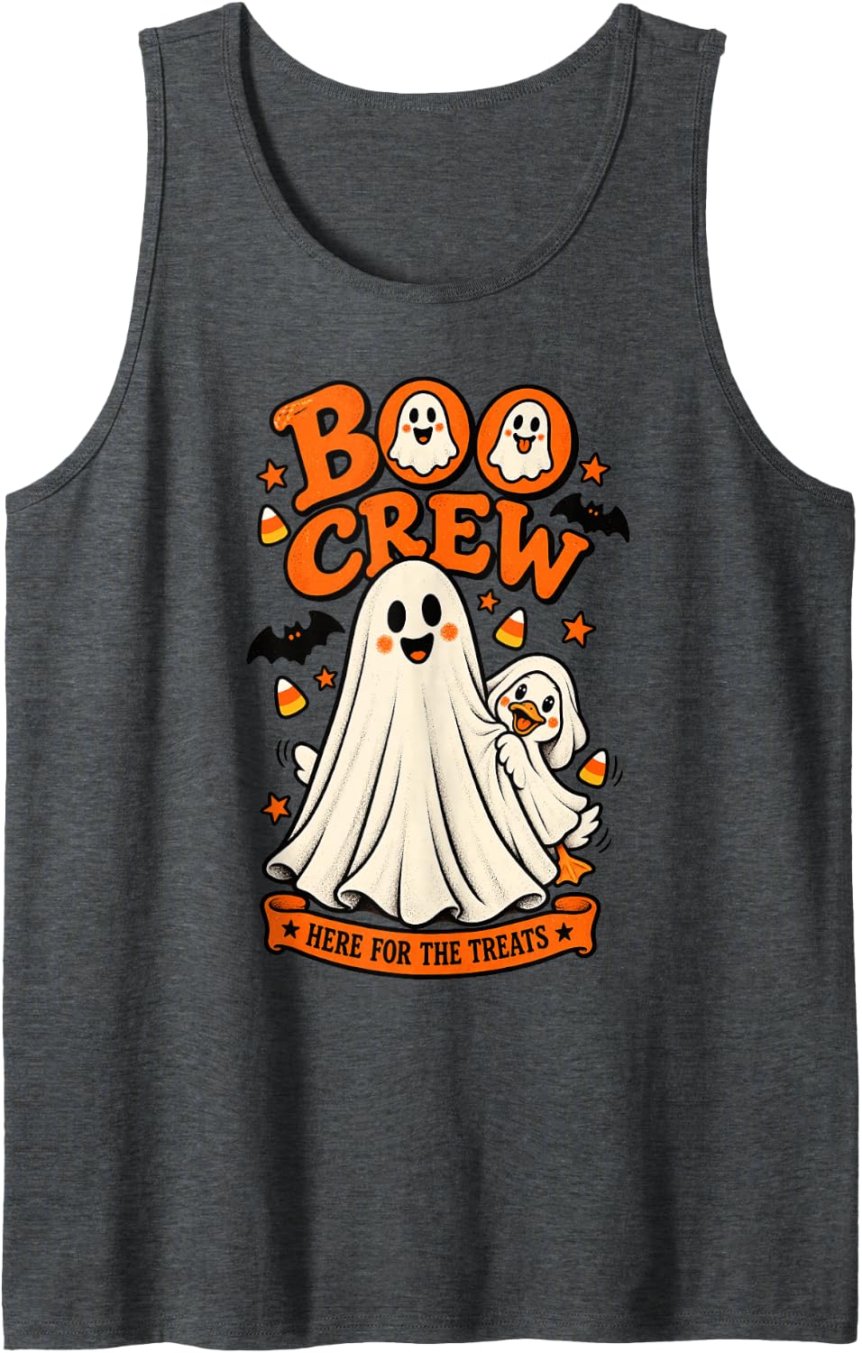 Duck Boo Crew Here for the Treats Halloween Animal Lover Sleeveless Tank Top - Dark Heather Grey