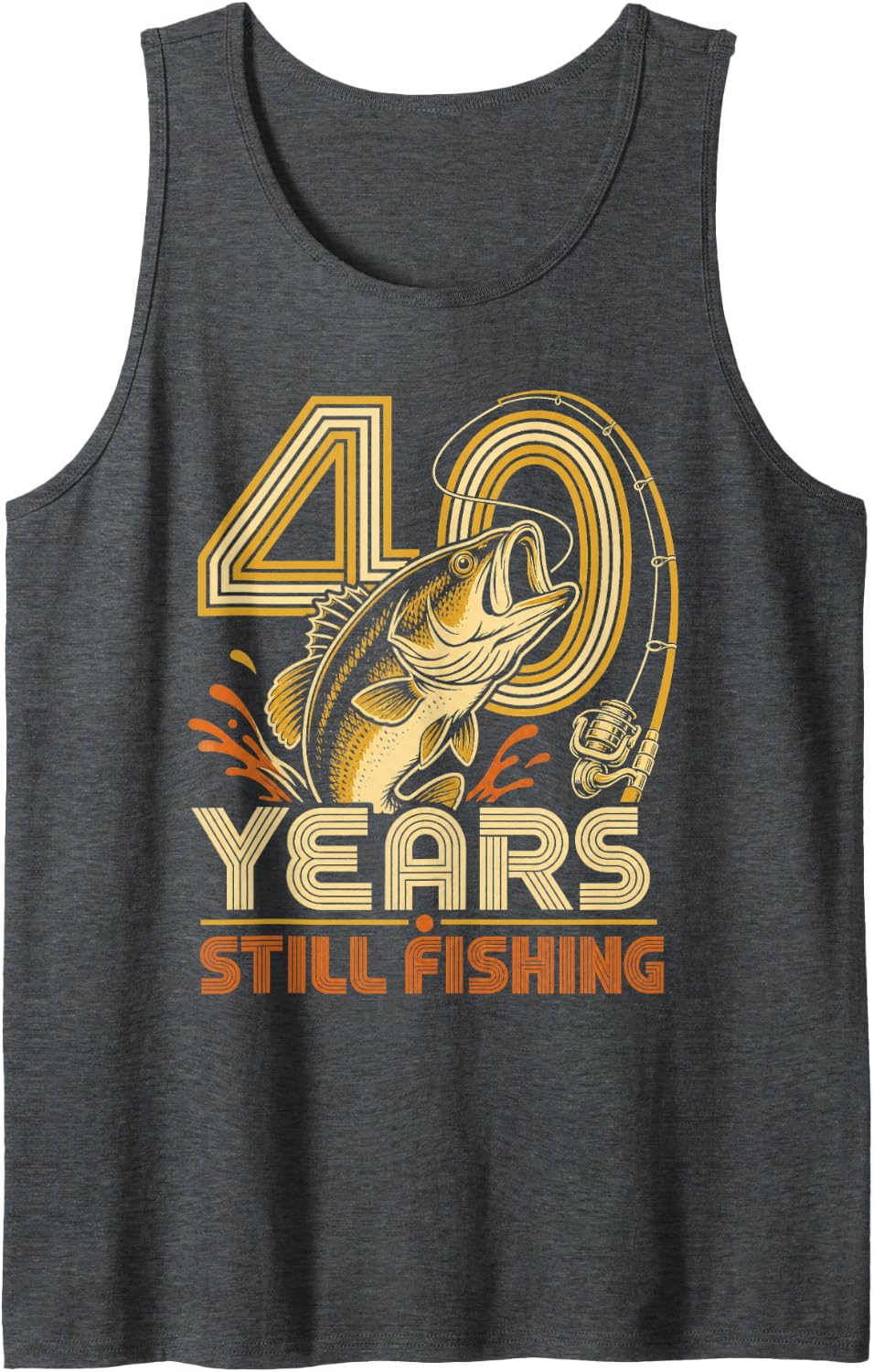 40 Years Still Fishing Bass Angler Sleeveless Tank Top - Dark Heather Grey