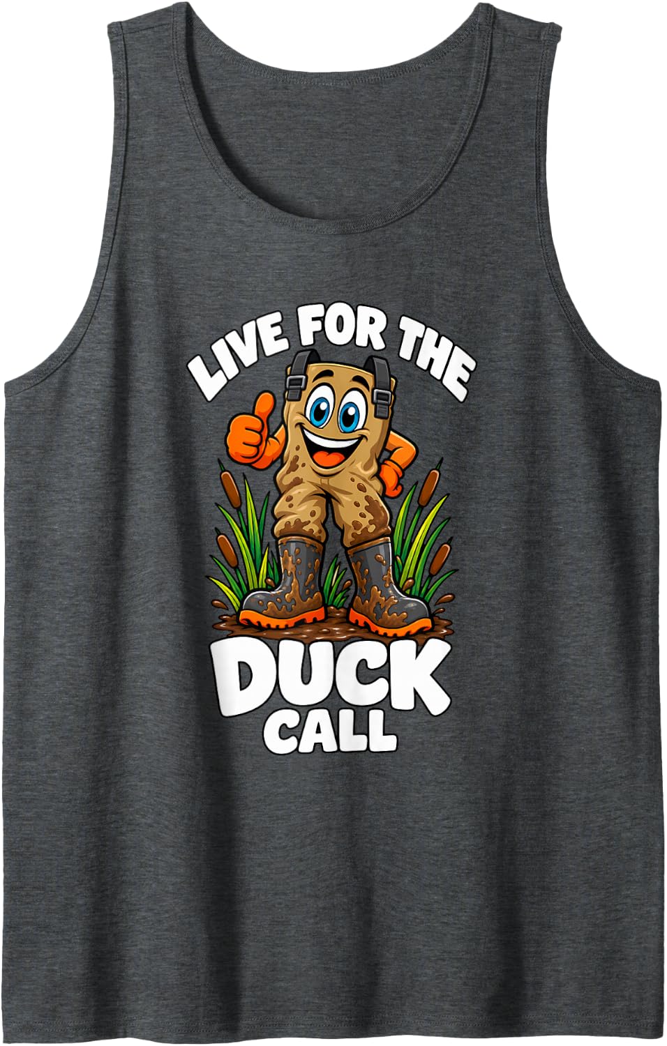 Live for The Duck Call Waders Reeds Hunting Gear Sleeveless Tank Top - Dark Heather Grey