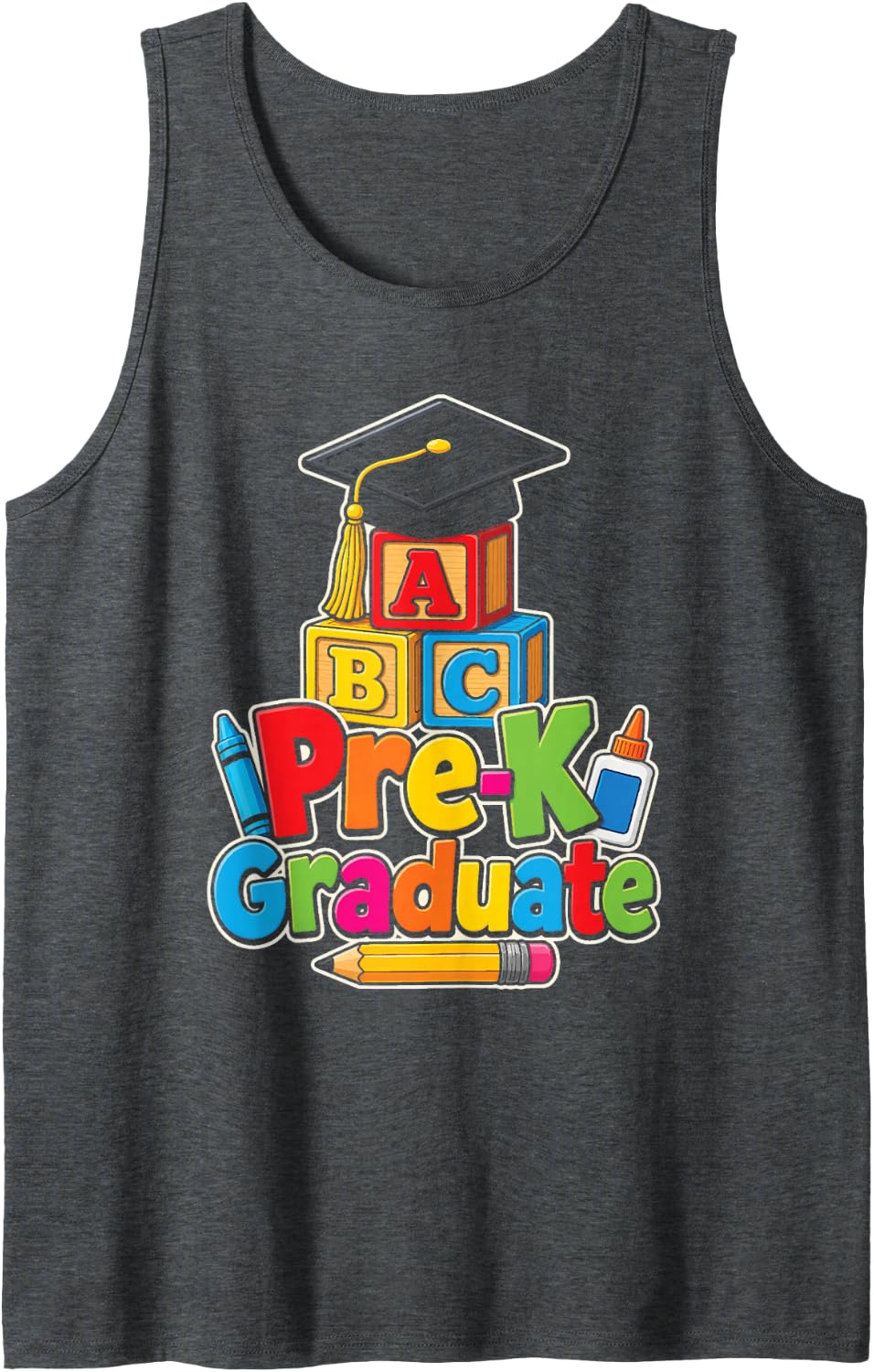 Pre-K Graduate Preschool Graduation Last Day Elementary Sleeveless Tank Top - Dark Heather Grey