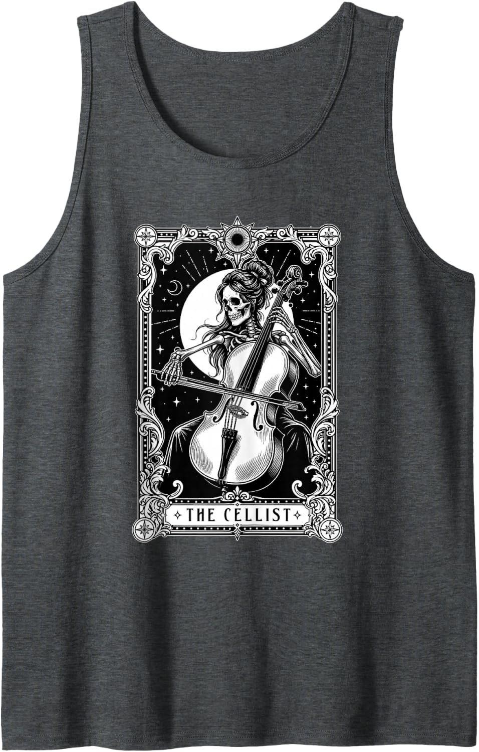 The Cellist - Cello Player Orchestra Music Teacher Sleeveless Tank Top - Dark Heather Grey