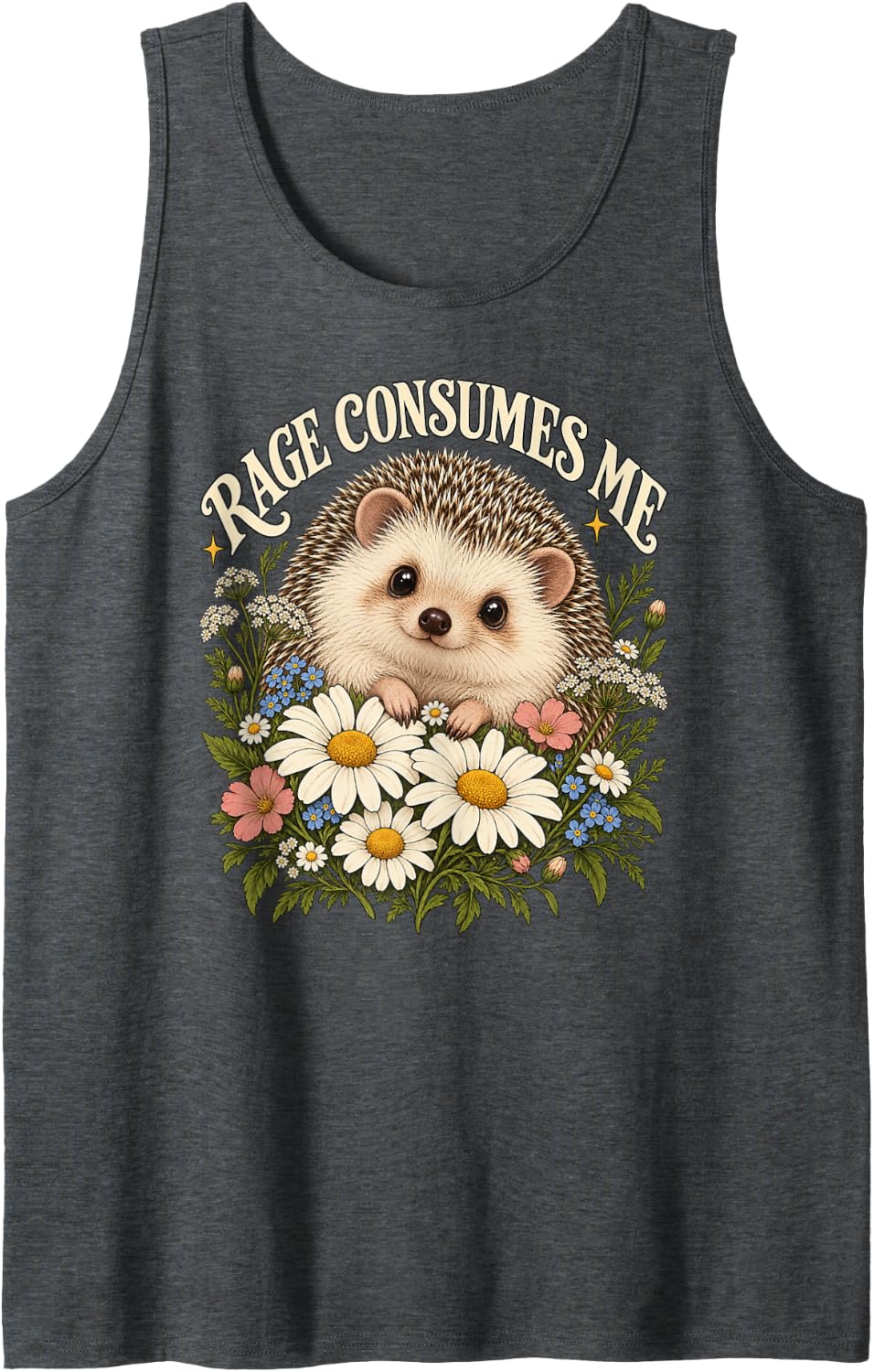 Cute Hedgehog Rage Consumes Me Funny Sarcastic Animal Lover Sleeveless Tank Top - Dark Heather Grey