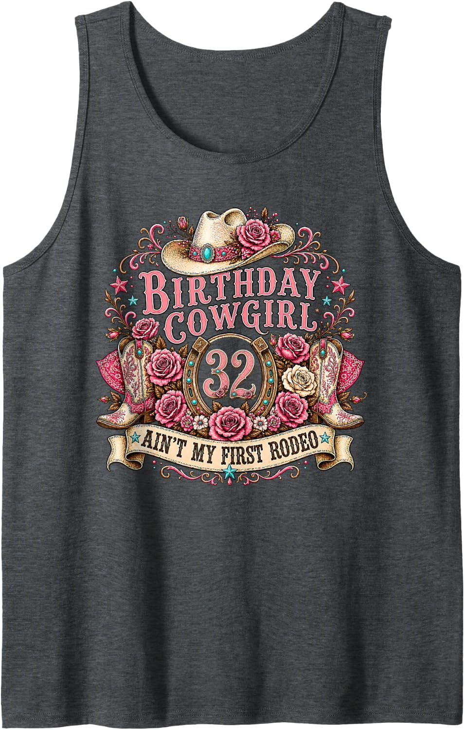 32nd Birthday Cowgirl 32 Year Old Country Western Girl Women Tank Top - Dark Heather Grey