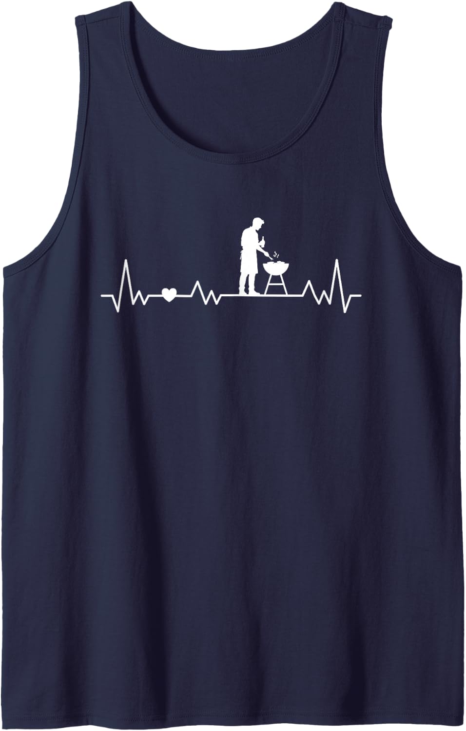 BBQ Grilling Heartbeat to Grill Barbecue for Master Men Boys Sleeveless Tank Top - Navy Blue