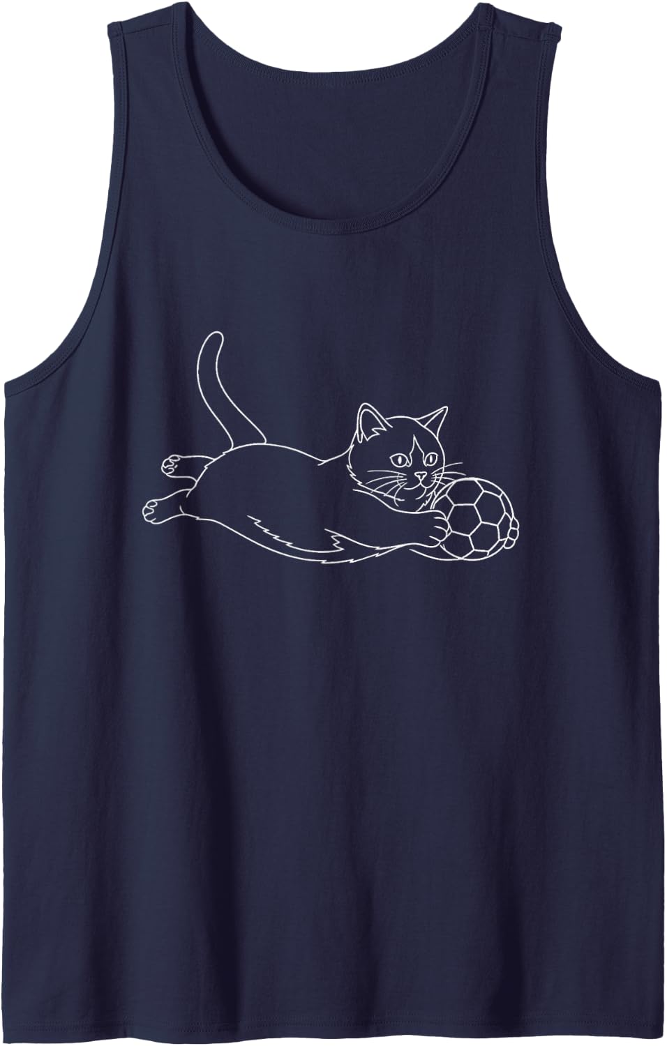 Soccer Cat Goalkeeper Cute Kitten Line Art Diving Save Sleeveless Tank Top - Navy Blue