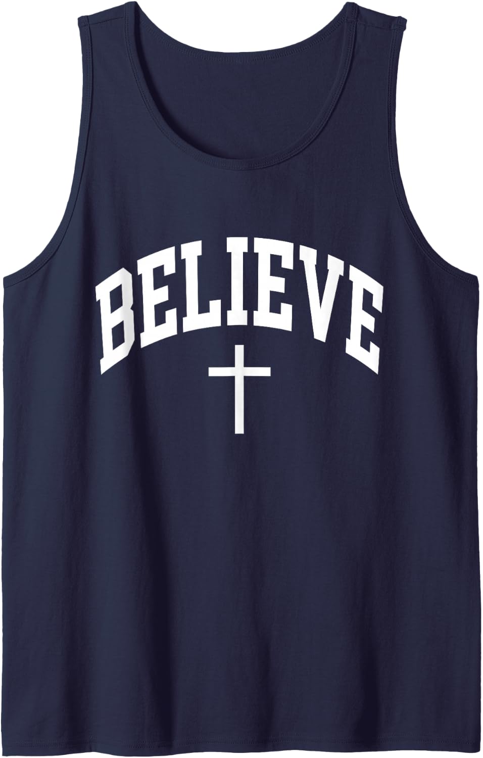 Believe Cross Christian Religious Blessed Faith Graphic Sleeveless Tank Top - Navy Blue