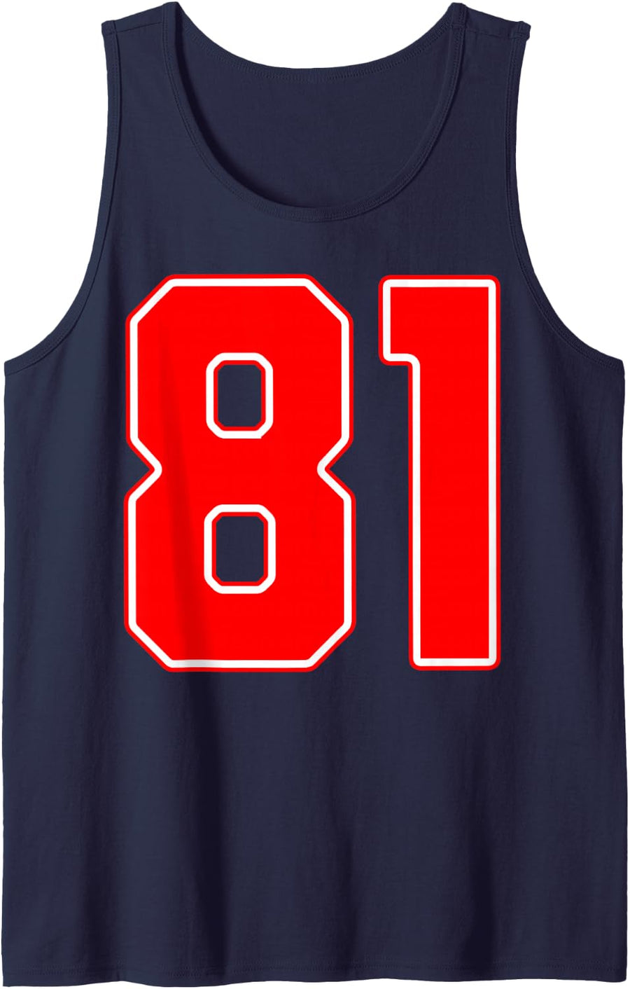Red Sports Team Number #81 Sleeveless Tank Top - Navy Blue