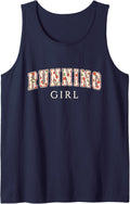 Running Girl Strawberry Varsity Letters Runner Track Sleeveless Tank Top - Navy Blue