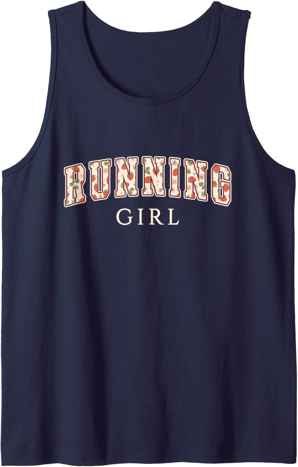 Running Girl Strawberry Varsity Letters Runner Track Sleeveless Tank Top - Navy Blue