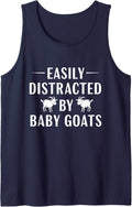 Funny Goat Lover Shirt - Easily Distracted By Baby Goats Sleeveless Tank Top - Navy Blue