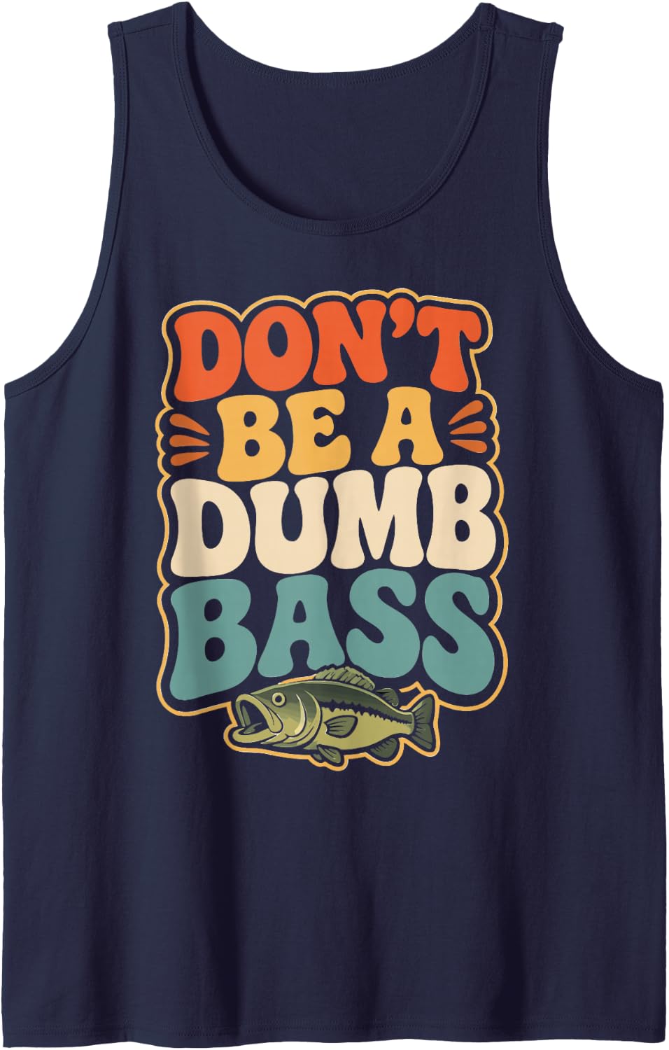Retro Bass Fishing Humor Largemouth Angler Sleeveless Tank Top - Navy Blue