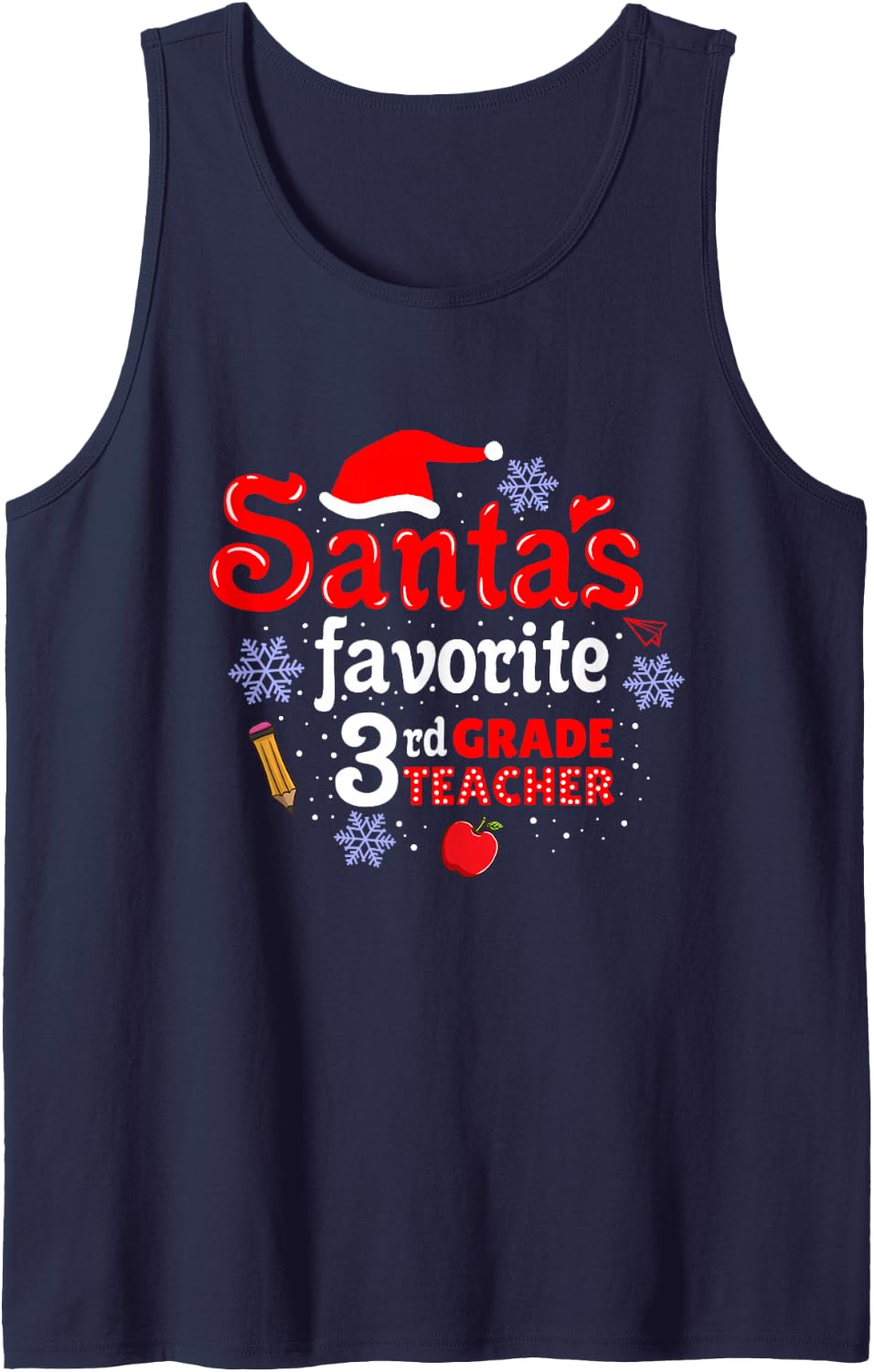 Santas Favorite 3rd Grade Teacher Christmas Tank Top - Navy Blue