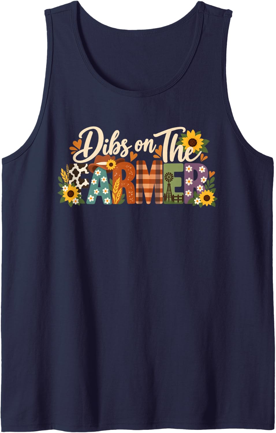 Funny Girlfriend Farmers Wife Dibs On The Farmer Sleeveless Tank Top - Navy Blue