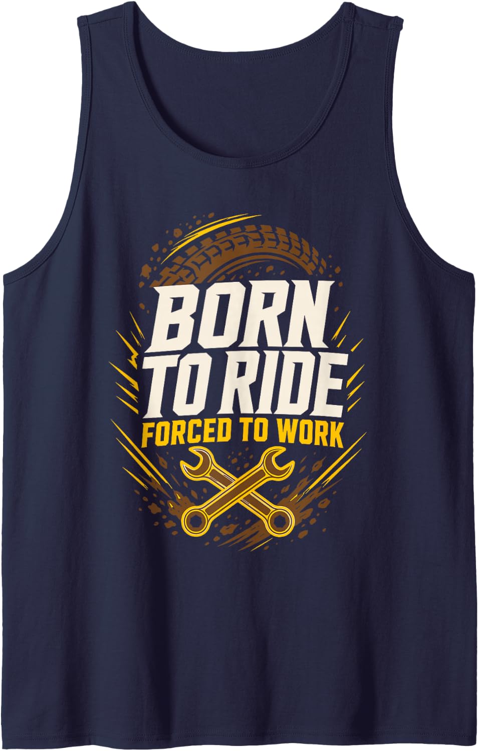 Born to Forced to Work Dirt Bike Mechanic Tank Top - Navy Blue