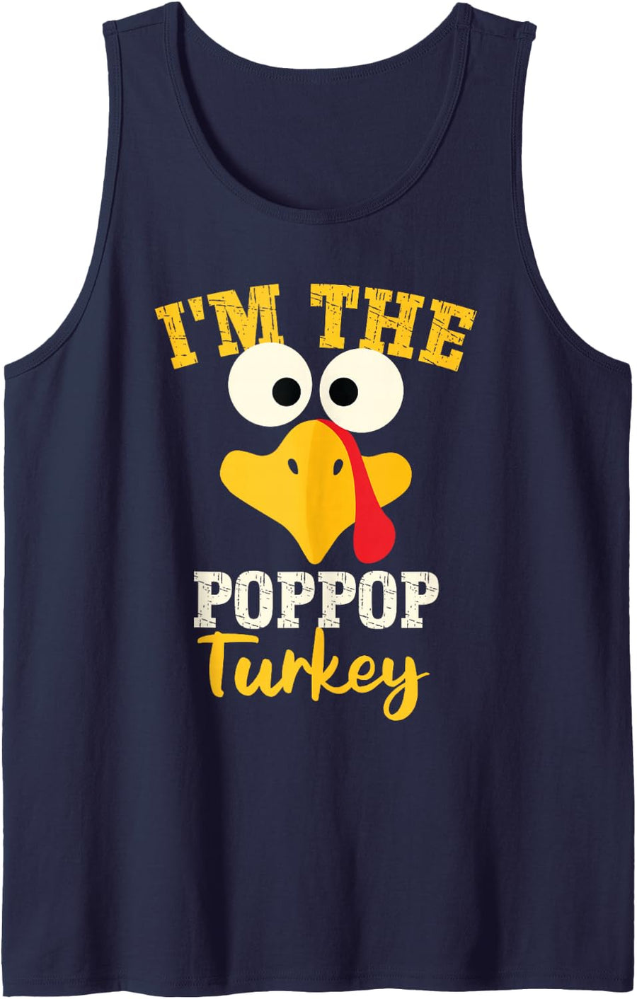 Poppop Turkey Grandpa of Family Matching Thanksgiving Party Sleeveless Tank Top - Navy Blue
