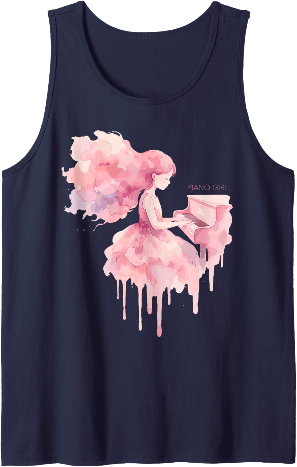 Watercolor Piano Girl Pianist Classical Music Musician Tee Tank Top - Navy Blue