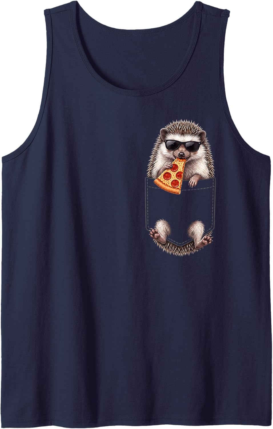 Hedgehog Pocket Pizza Slice Italian Food Lover Sleeveless Tank Top - Navy Blue