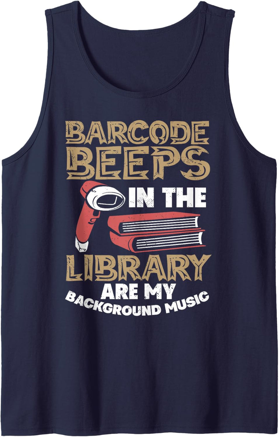 Library Assistant Barcode Beeps Library Staff Worker Tank Top - Navy Blue