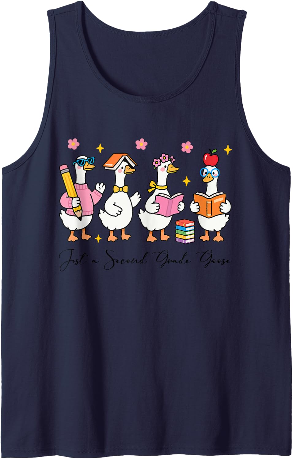 Second Grade Goose Back to School 2nd Grade Teacher Girl Kid Sleeveless Tank Top - Navy Blue