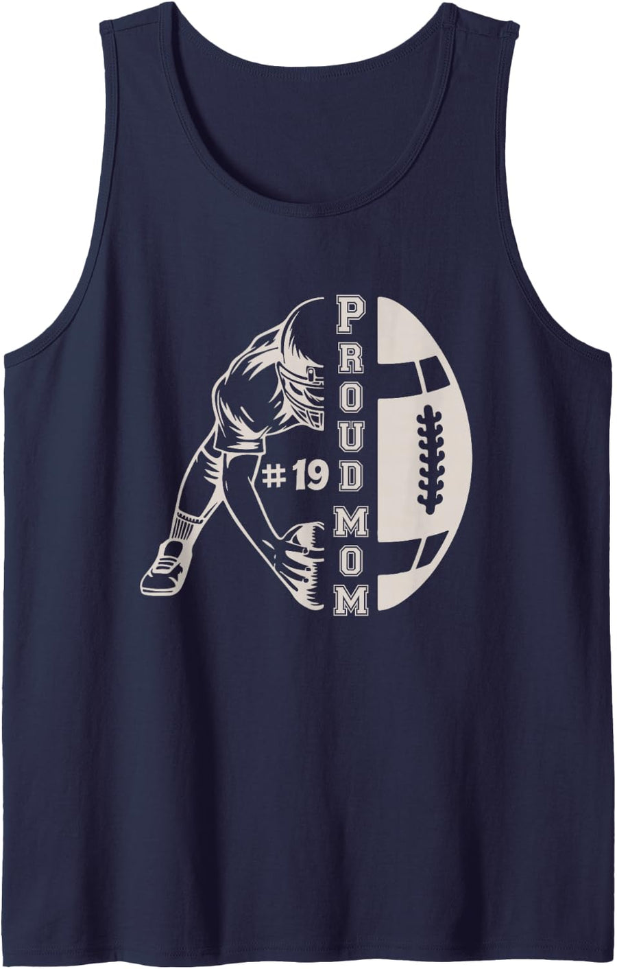 Customized Proud Football Mom Number 19 Player Game Day Sleeveless Tank Top - Navy Blue