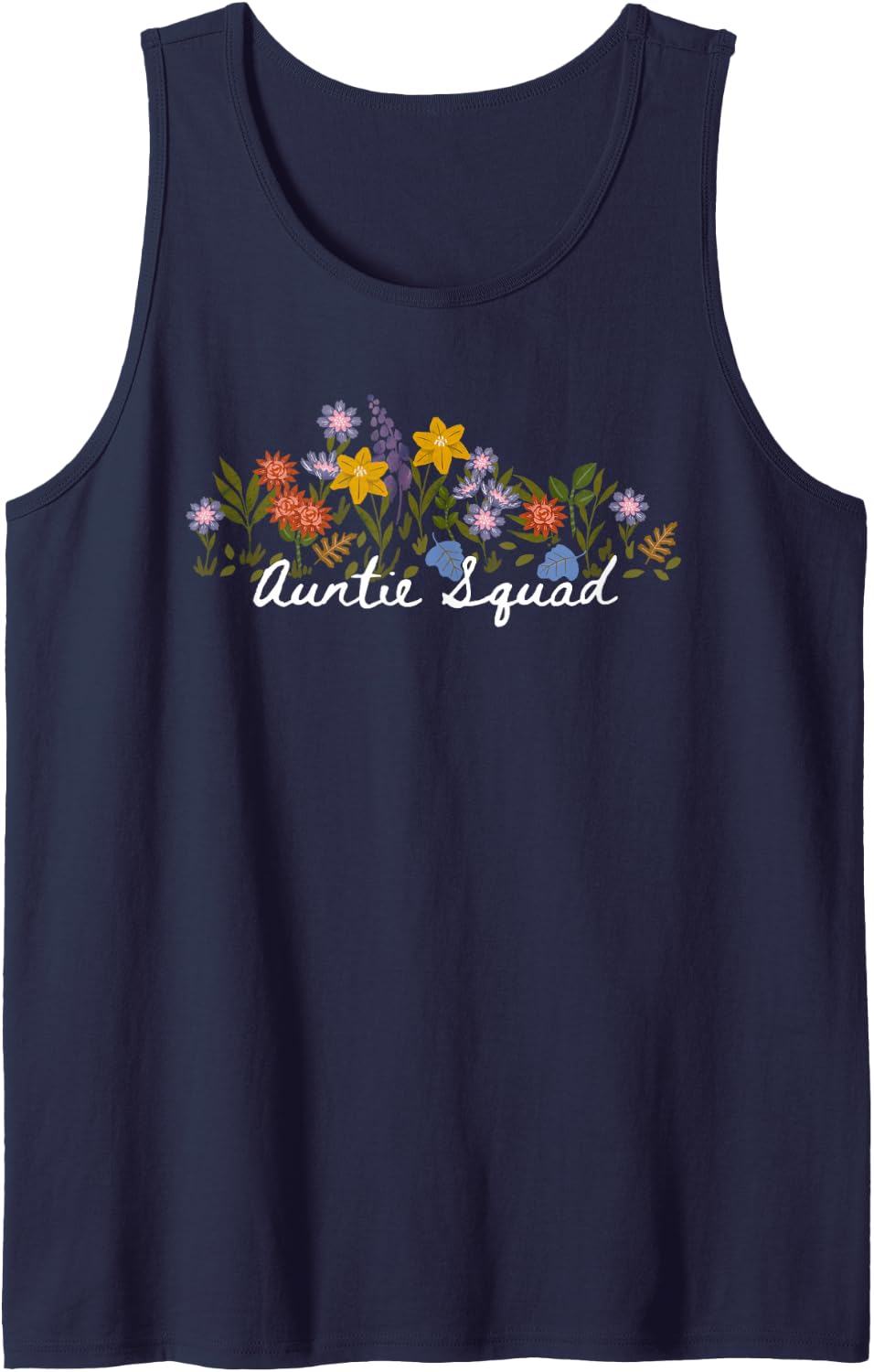 Floral Quote Auntie Squad Sleeveless Tank Top - Navy Blue