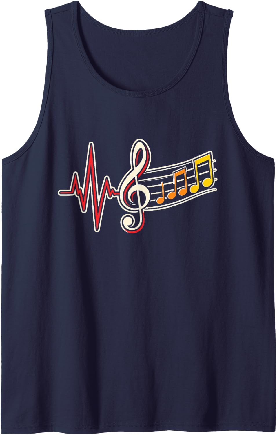 Elementary School Music Heartbeat Treble Clef Line Art Sleeveless Tank Top - Navy Blue