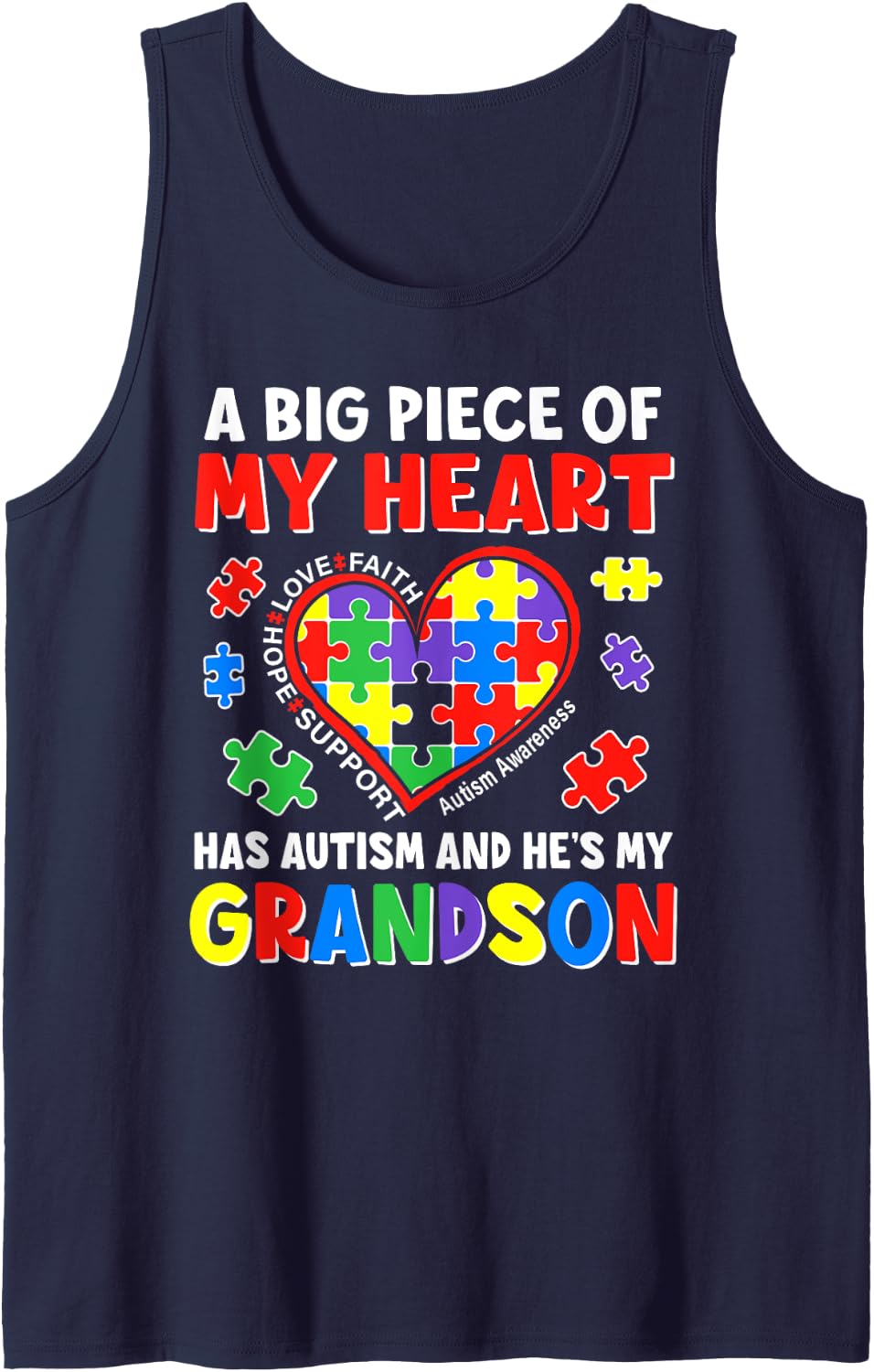Autism Grandparents Autism Awareness Grandson Support Tank Top - Navy Blue