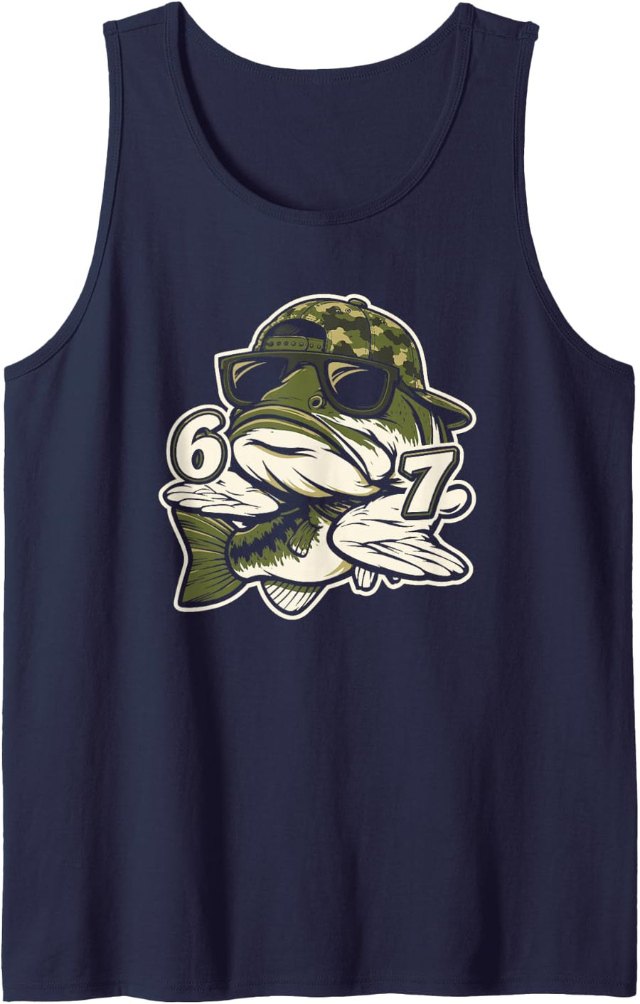 Funny 6 7 Fishing Bass Fish Sleeveless Tank Top - Navy Blue