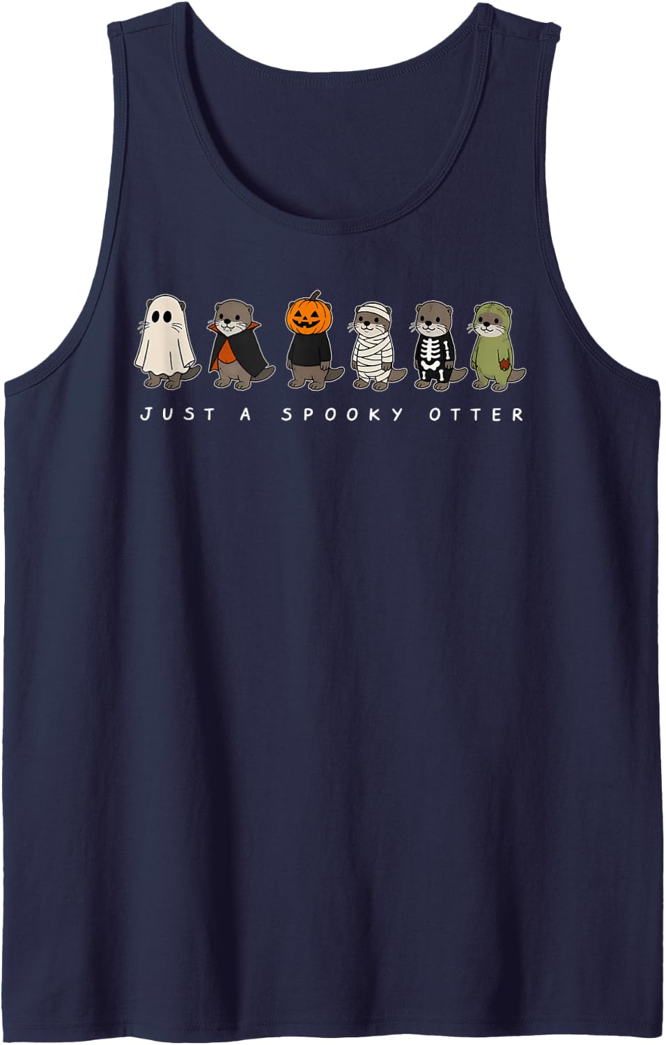 Just A Spooky Otter Pumpkin Ghost Mummy Skeleton Halloween Tank Top - Navy Blue