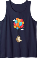 Hedgehog Floating with Balloons Cute Animal Birthday Sleeveless Tank Top - Navy Blue