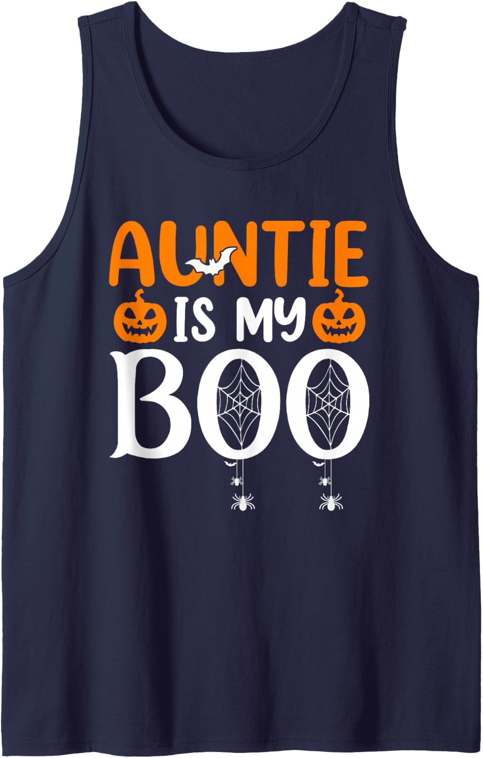 Auntie is My Boo Funny Halloween Family Matching Sleeveless Tank Top - Navy Blue
