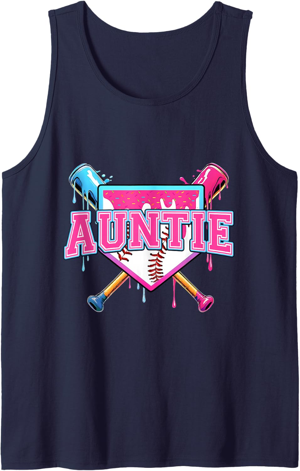 Baseball Drip For Aunt Ice Cream Drip Auntie Baseball Tank Top - Navy Blue