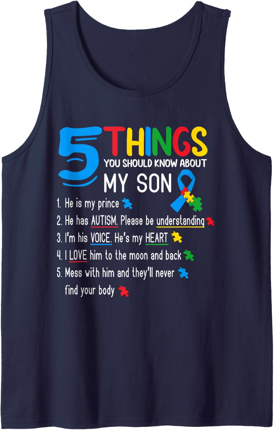 Autistic Son Autism Awareness Support For Mom Dad Parents Tank Top - Navy Blue