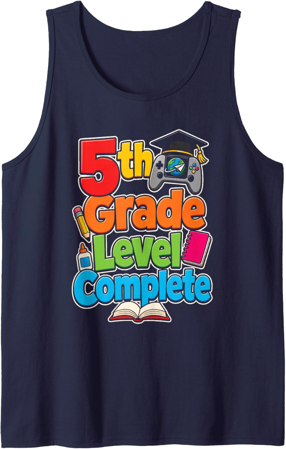 5th Grade Level Complete Elementary School Graduation Sleeveless Tank Top - Navy Blue