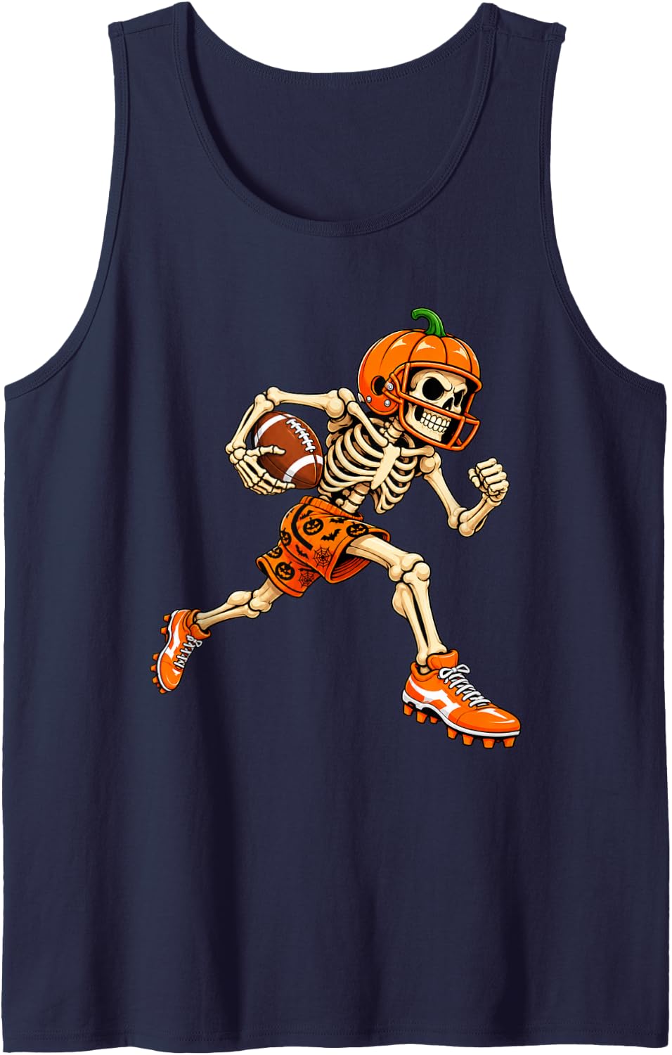 Funny Skeleton Football Player Halloween Sports Design Sleeveless Tank Top - Navy Blue