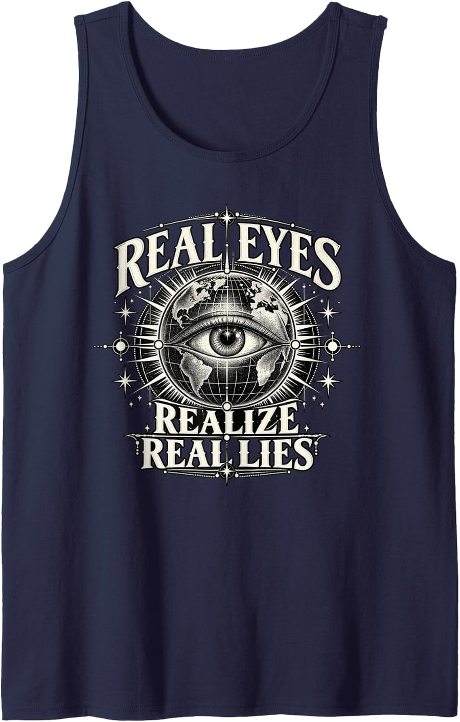 Real Eyes Realize Real Lies All Seeing Eye Esoteric Occult Sleeveless Tank Top - Navy Blue
