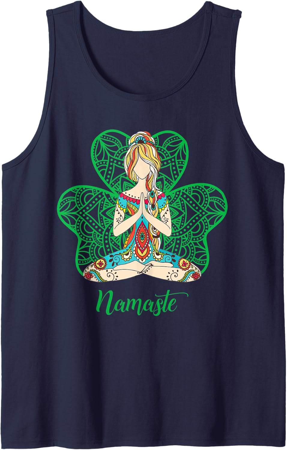 Shamrock Namaste Yoga Lovers Gifts St Patrick's Day Tank Top - Navy Blue