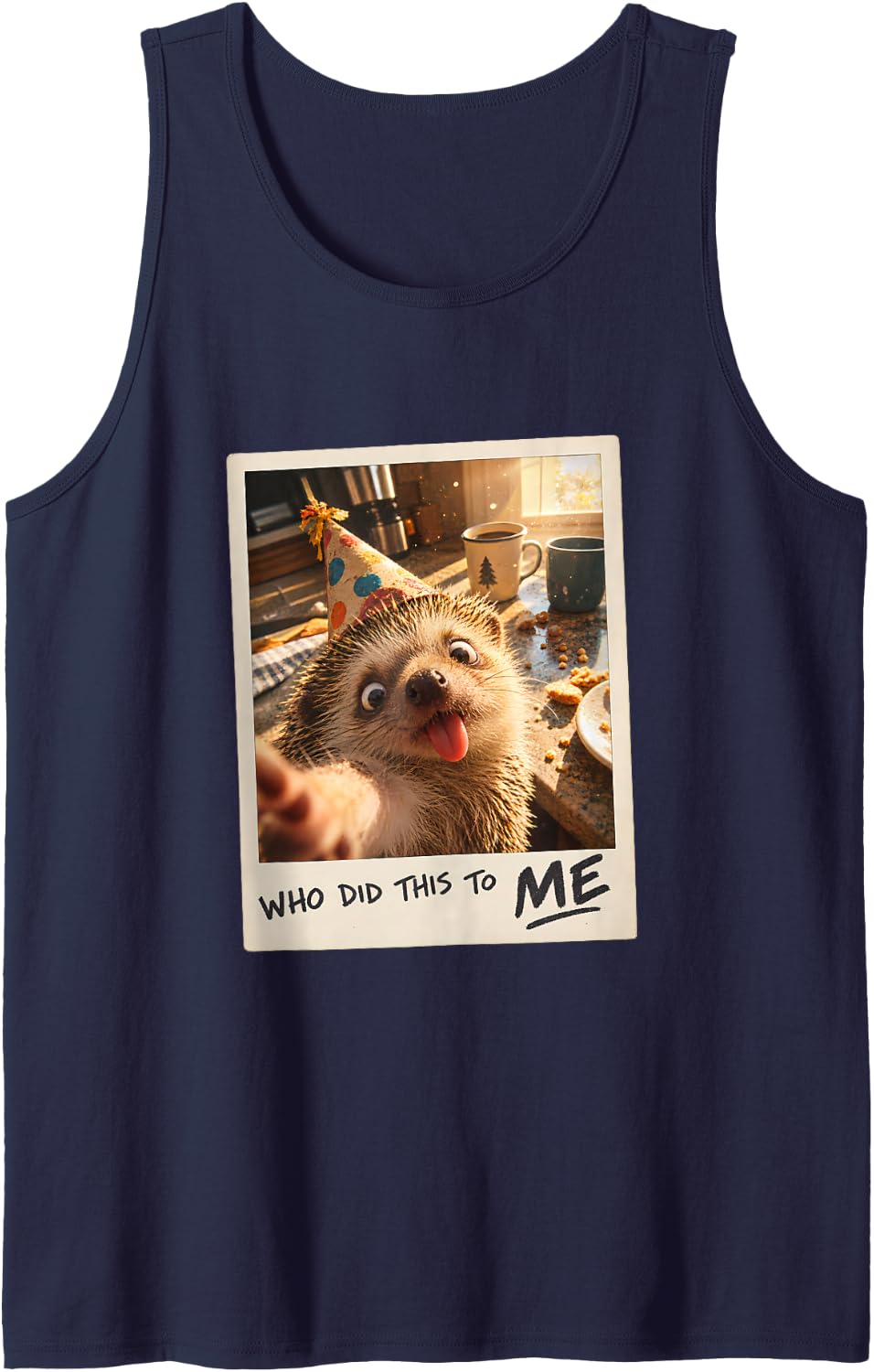 Who Did This to Me Hedgehog Funny Sleeveless Tank Top - Navy Blue