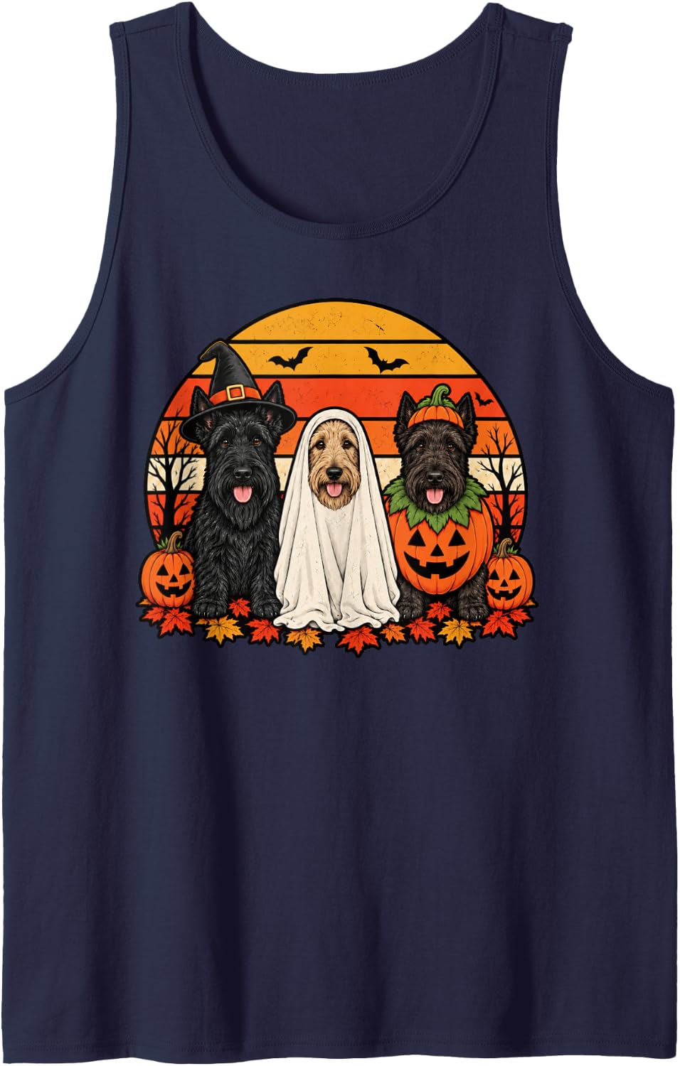 Spooky Scottish Terrier Pumpkin Ghost Halloween Scottie Dog Sleeveless Tank Top - Navy Blue