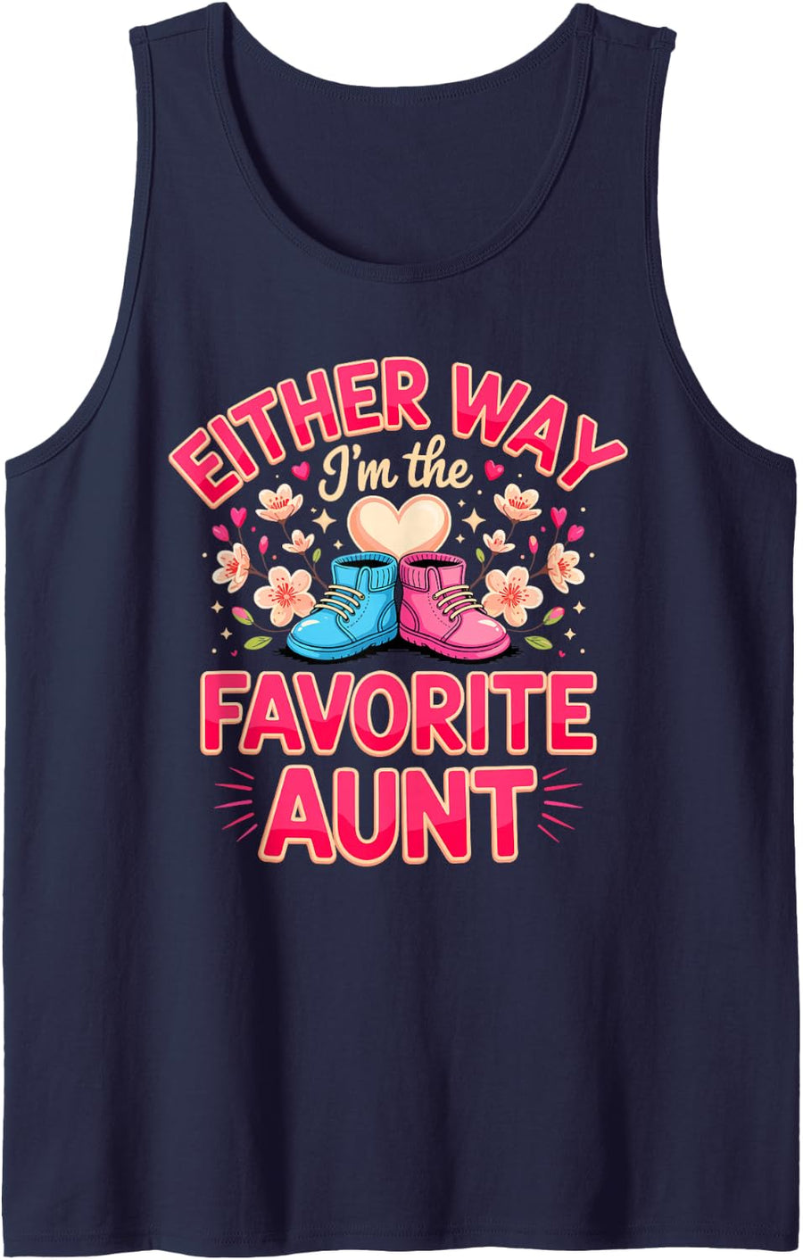 Either Way I'm The Favorite Aunt Gender Reveal Auntie Baby Sleeveless Tank Top - Navy Blue
