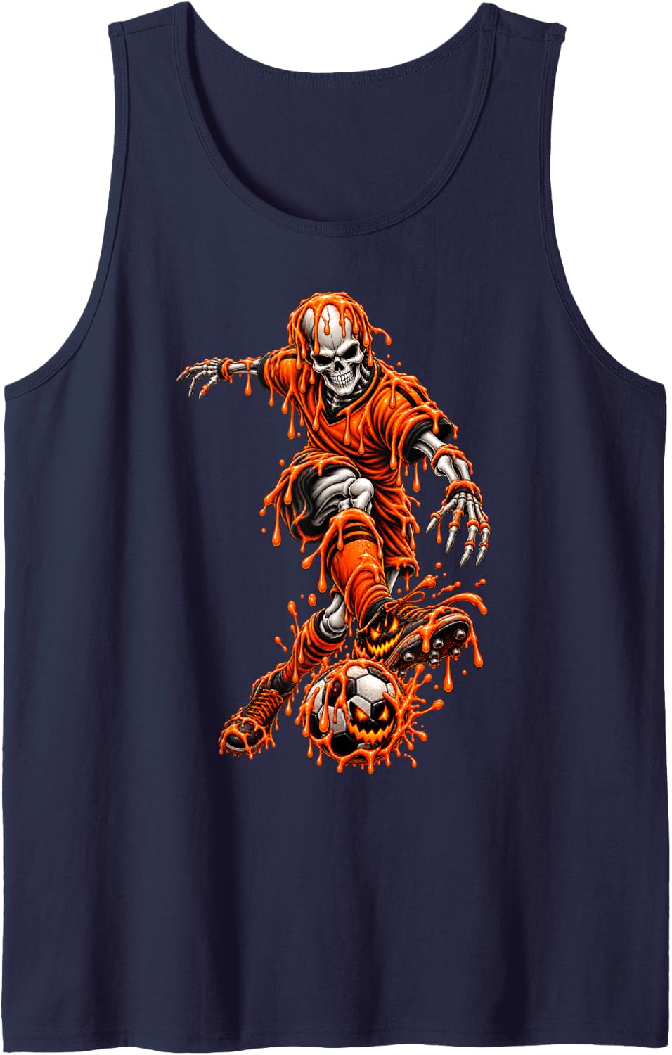 Skeleton Soccer Player Spooky Halloween Dripping Sports Sleeveless Tank Top - Navy Blue