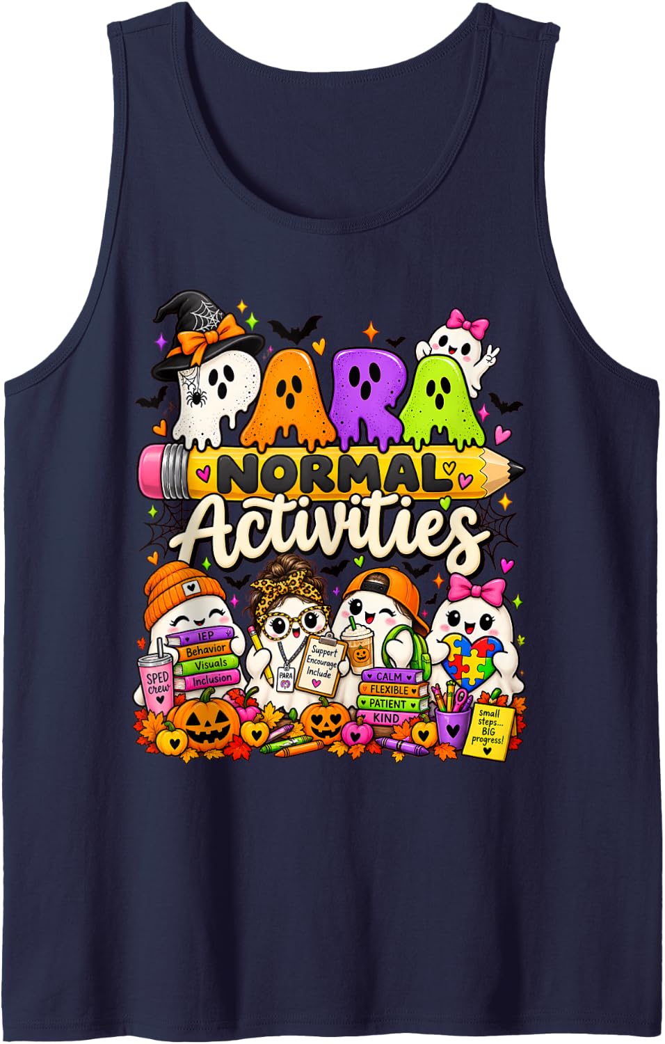para Normal Activities Paraprofessional Halloween Sped Sleeveless Tank Top - Navy Blue